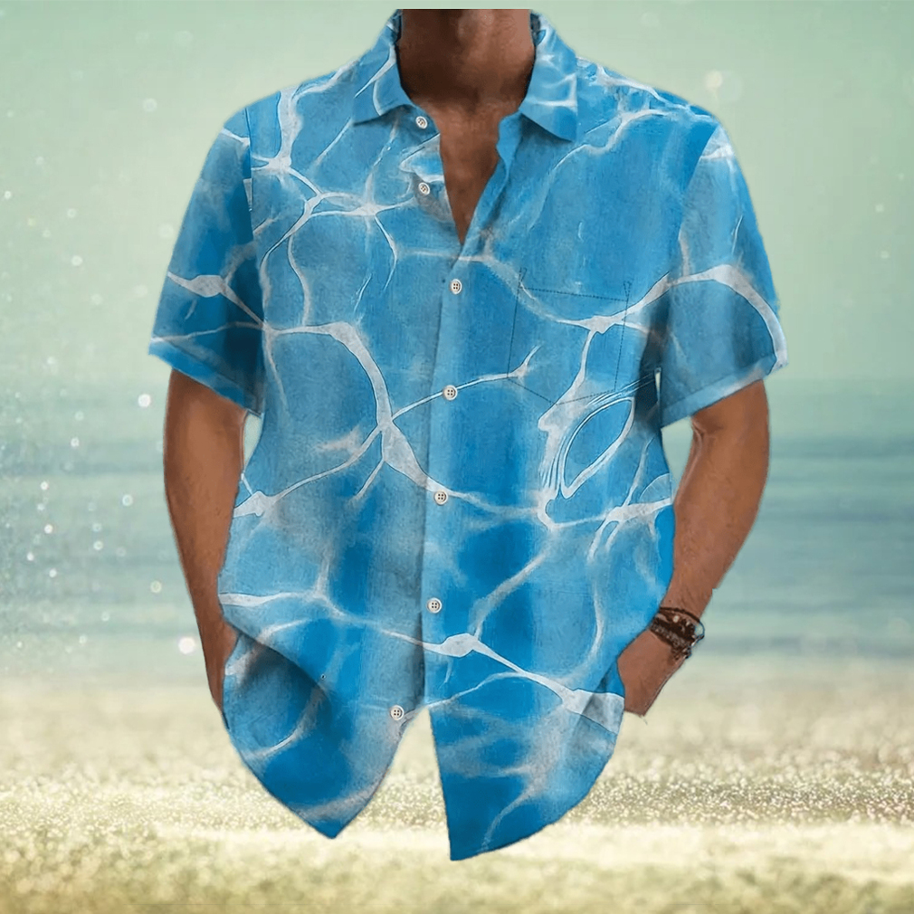 Hawaiian Water Ripple Print Men s Casual Short Sleeve Shirt Men s Shirt For Summer Vacation Resort Tops For Men Gift For Men - Limotees