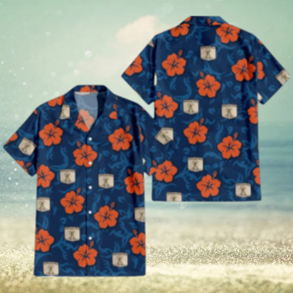 Hibiscus Custom Logo Orange Navy Hawaiian Shirt - Limotees