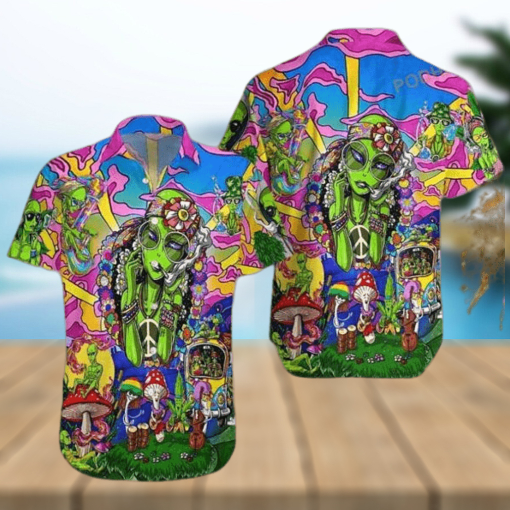 Hippie Alien 3D Funny Hawaiian Shirt - Limotees