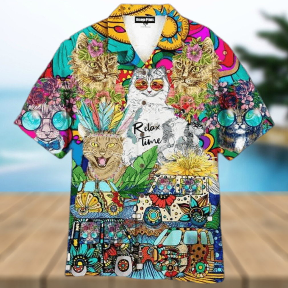 Hippie Cats Peace Life Color Aloha 3D Funny Hawaiian Shirt - Limotees