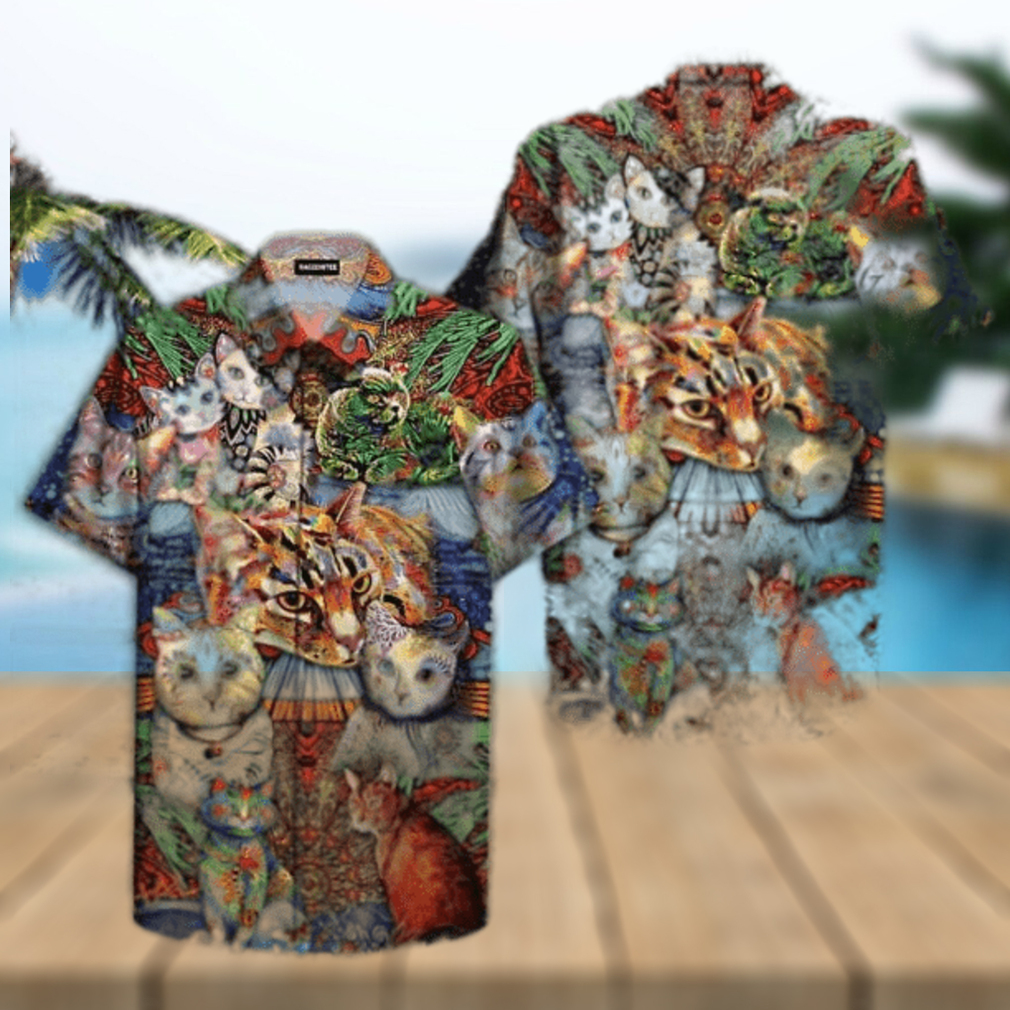 Hippie Cats Peace Life Colorful 3D Funny Hawaiian Shirt - Limotees