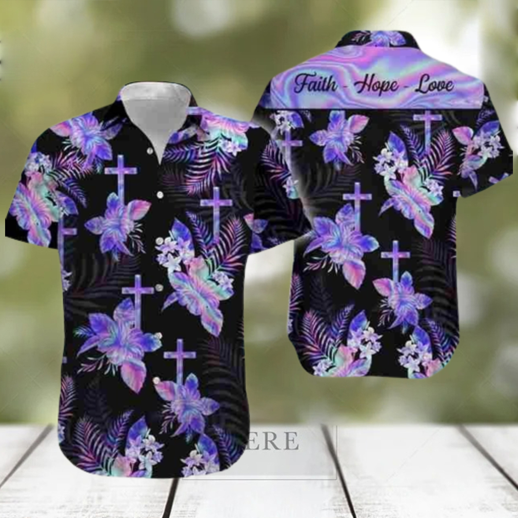 Hologram Flower Of God Faith Hope Love Hawaiian Aloha Shirt - Limotees