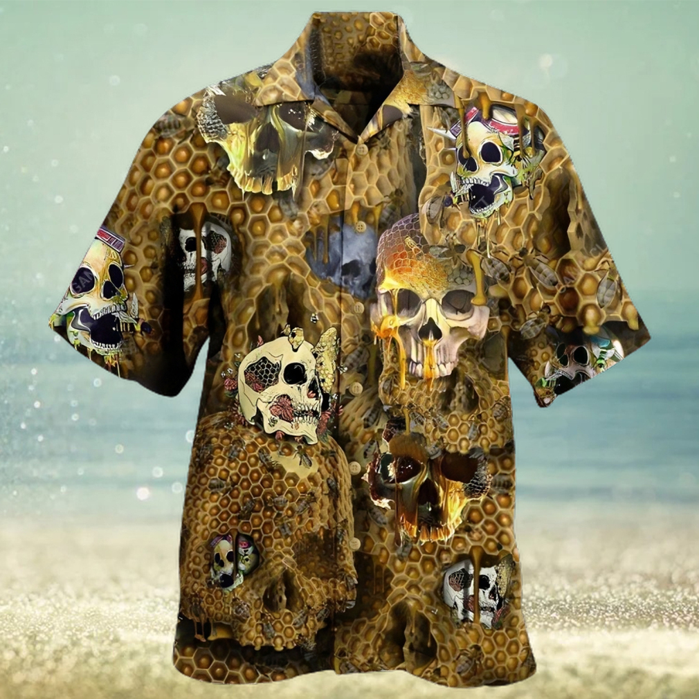 Honeybee Summer Men Yellow Skull Hawaiian Shirt - Limotees