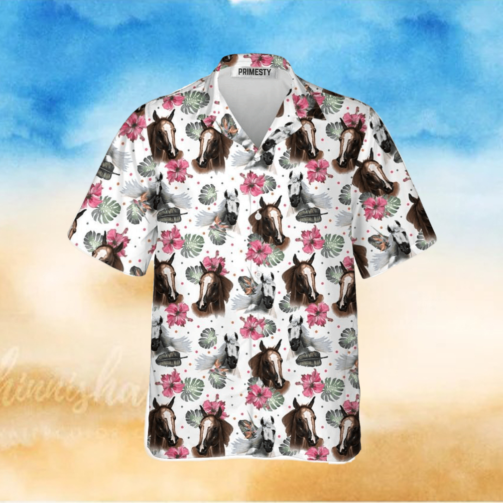 Horse Heads With Flower Pattern Horse Shirts For Men Horse Tropical Hawaiian Shirt - Limotees