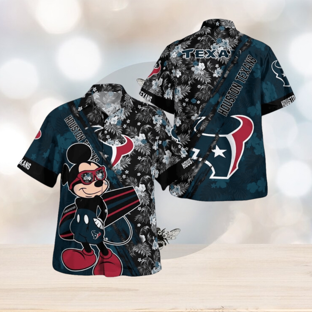 Houston Texans Mickey Mouse Floral Short Sleeve Hawaii Shirt - Limotees