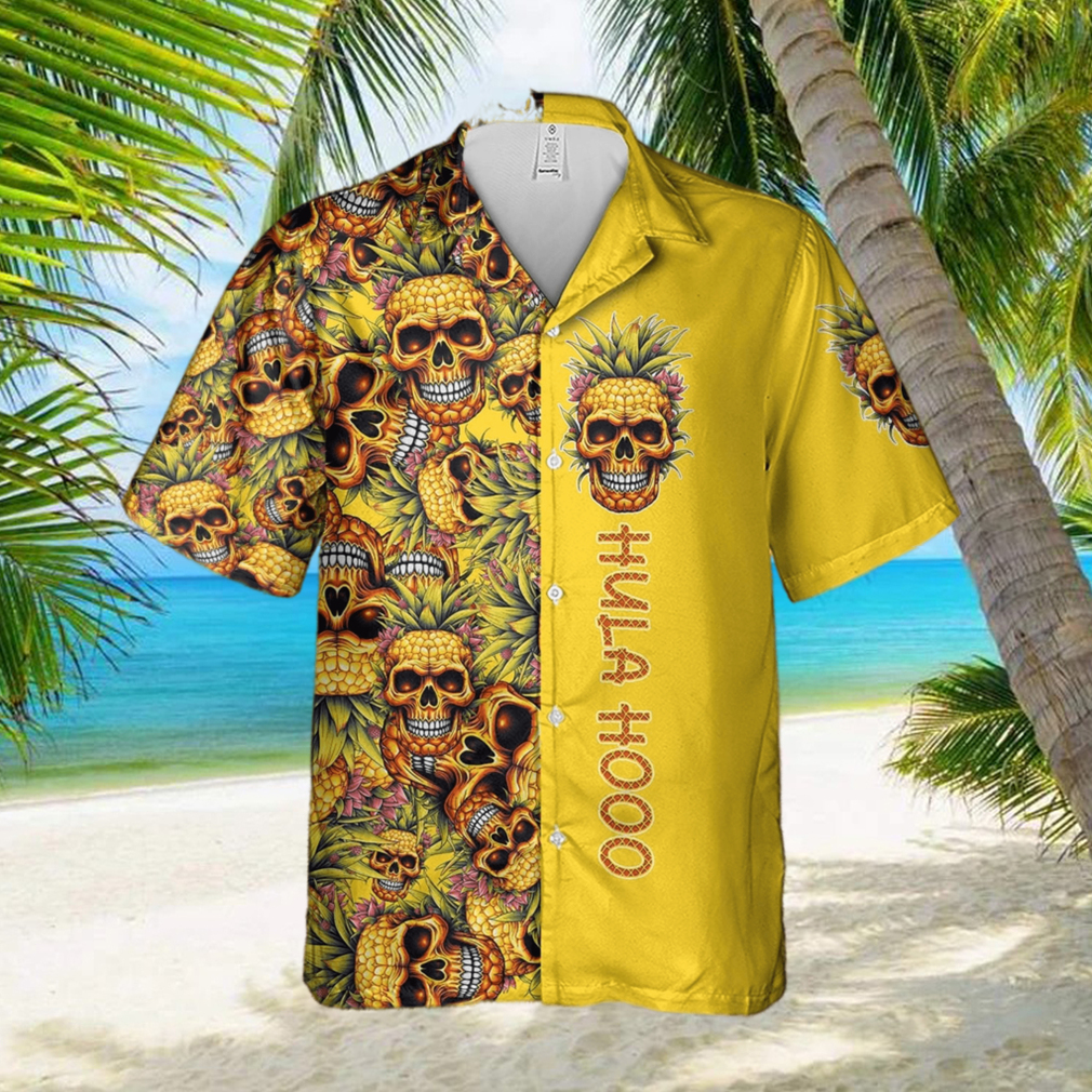 Hula Skull Pineapple Tropical Yellow Hawaiian Short Sleeve Aloha Hawaiian Shirt Summer Gift For Men And Women - Limotees