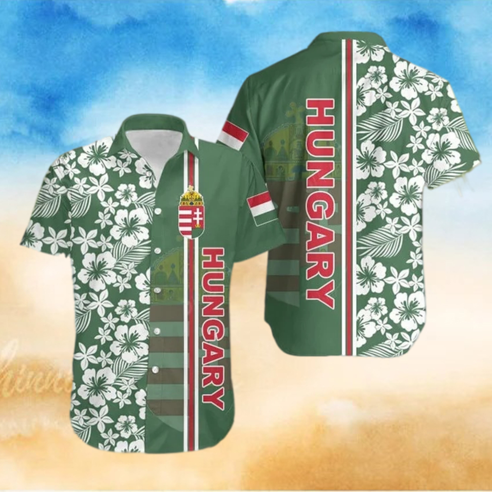 Hungary Coat Of Arms Hibiscus Pattern Hawaiian Shirt - Limotees