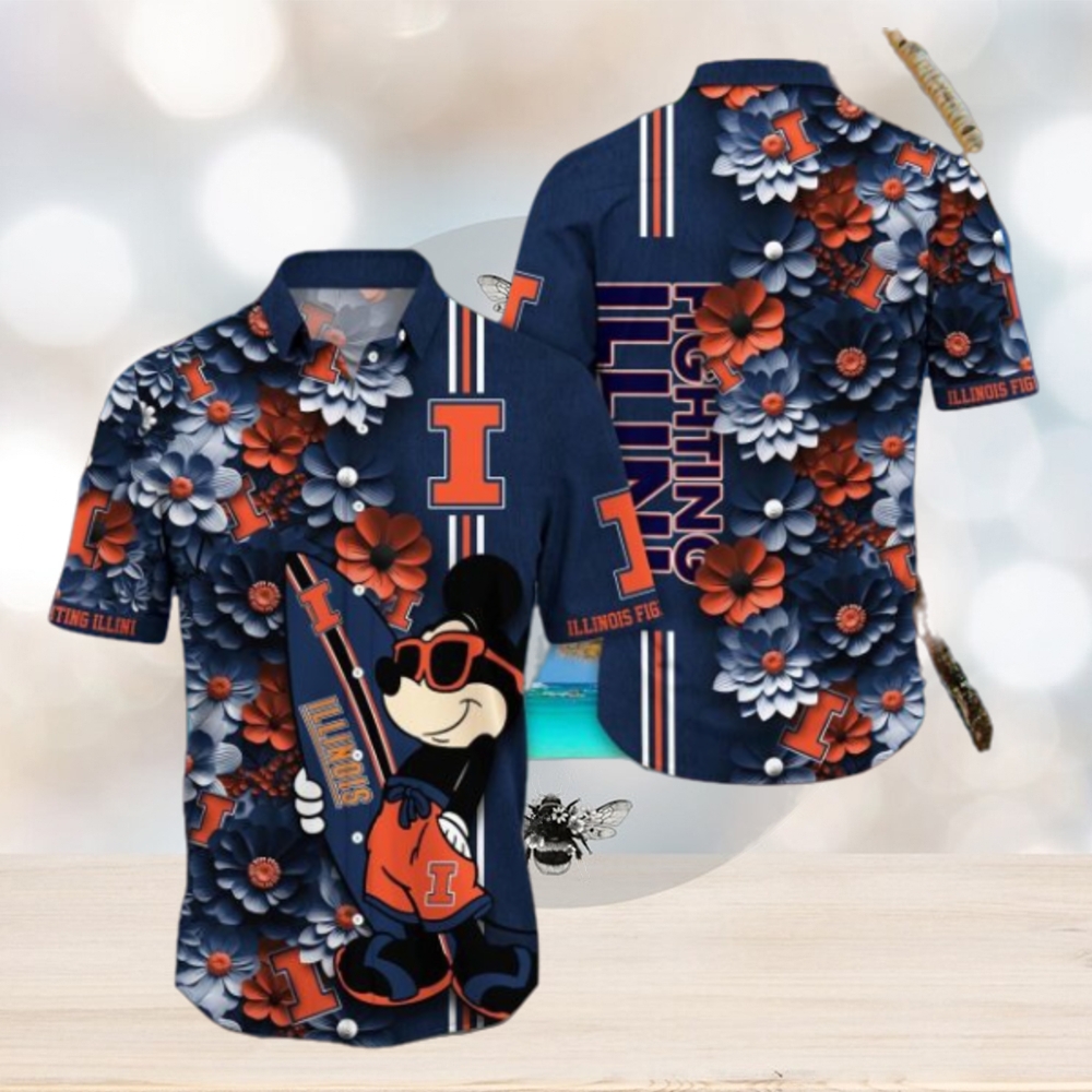 Illinois Fighting Illini Hawaiian Shirt Mickey Love Surfing Trending Summer Gift - Limotees