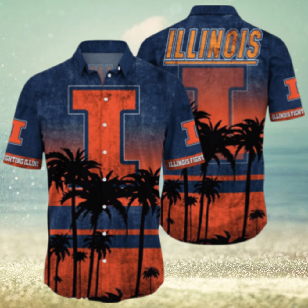 Illinois Fighting Illini Logo Coconut Tropical Hawaiian Shirt Beach Gift For Fans - Limotees