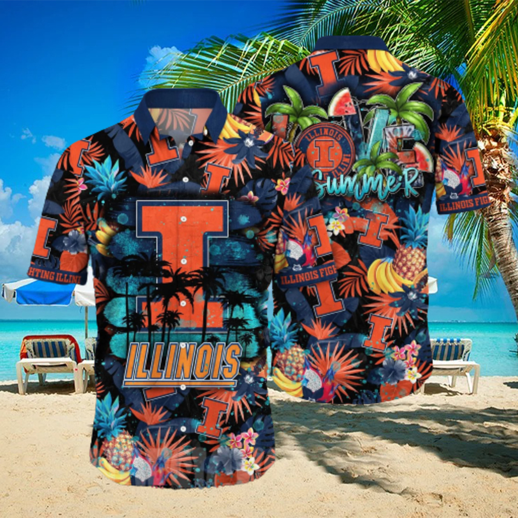 Illinois Fighting Illini NCAA Flower Classic Full Print Hawaiian Shirt - Limotees