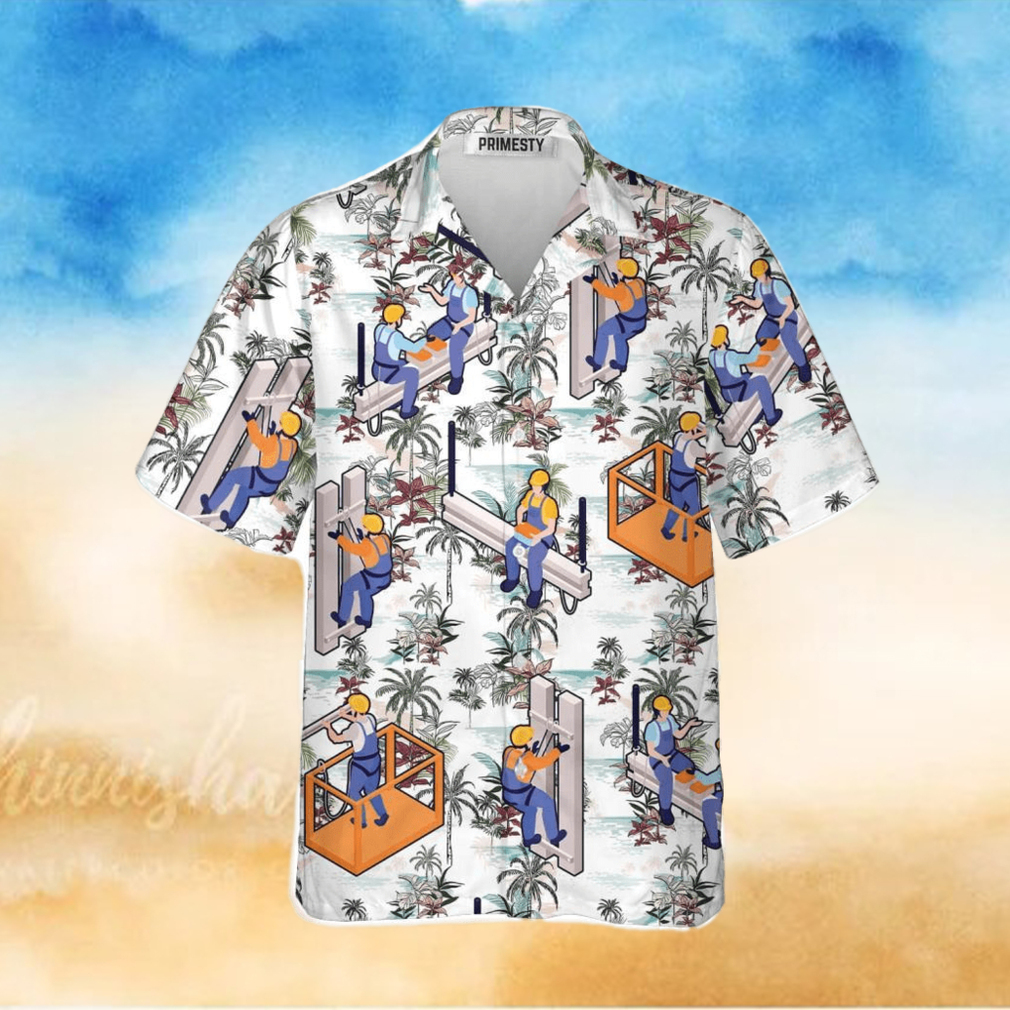 Ironworkers Floral Pattern White Background Ironworker Shirts For Men Ironworker Tropical Hawaiian Shirt - Limotees