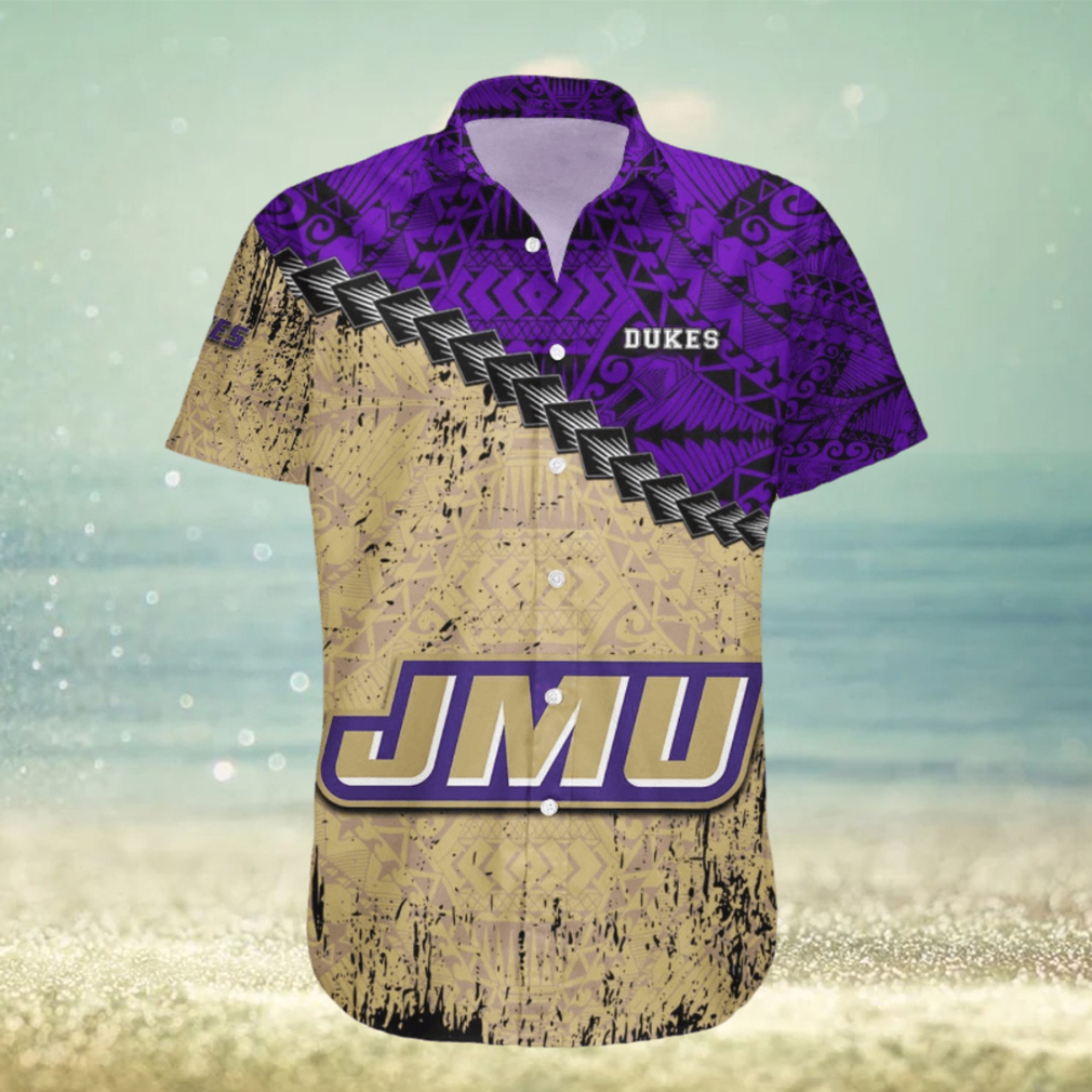 James Madison Dukes 3D Hawaiian Shirt Grunge Polynesian TattooNCAA Summer Beach For Fans Gift - Limotees