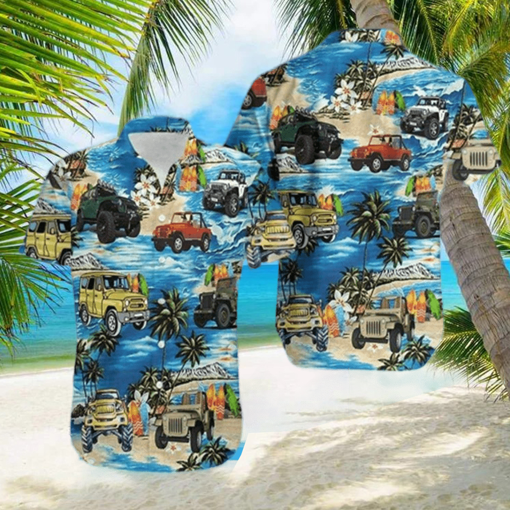 Jeep On The Beach Blue Unisex Hawaiian Aloha Shirts - Limotees