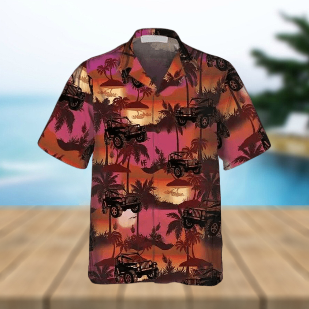 Jeep Tropical Palm Trees Beach At Sunset Pattern Hawaiian Shirt - Limotees