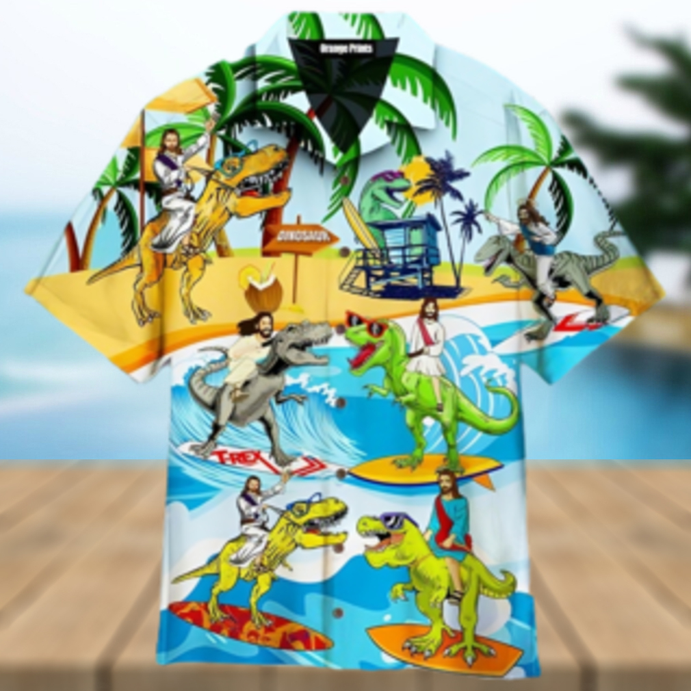 Jesus Ride A Dinosaur Hawaiian Shirt - Limotees