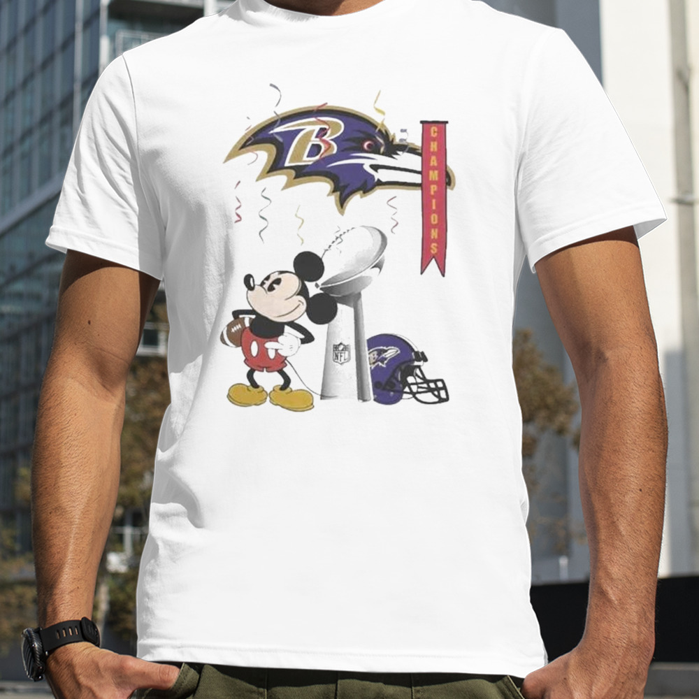 Mickey Mouse NFL Baltimore Ravens Football Super Bowl Champions Helmet Logo Shirt