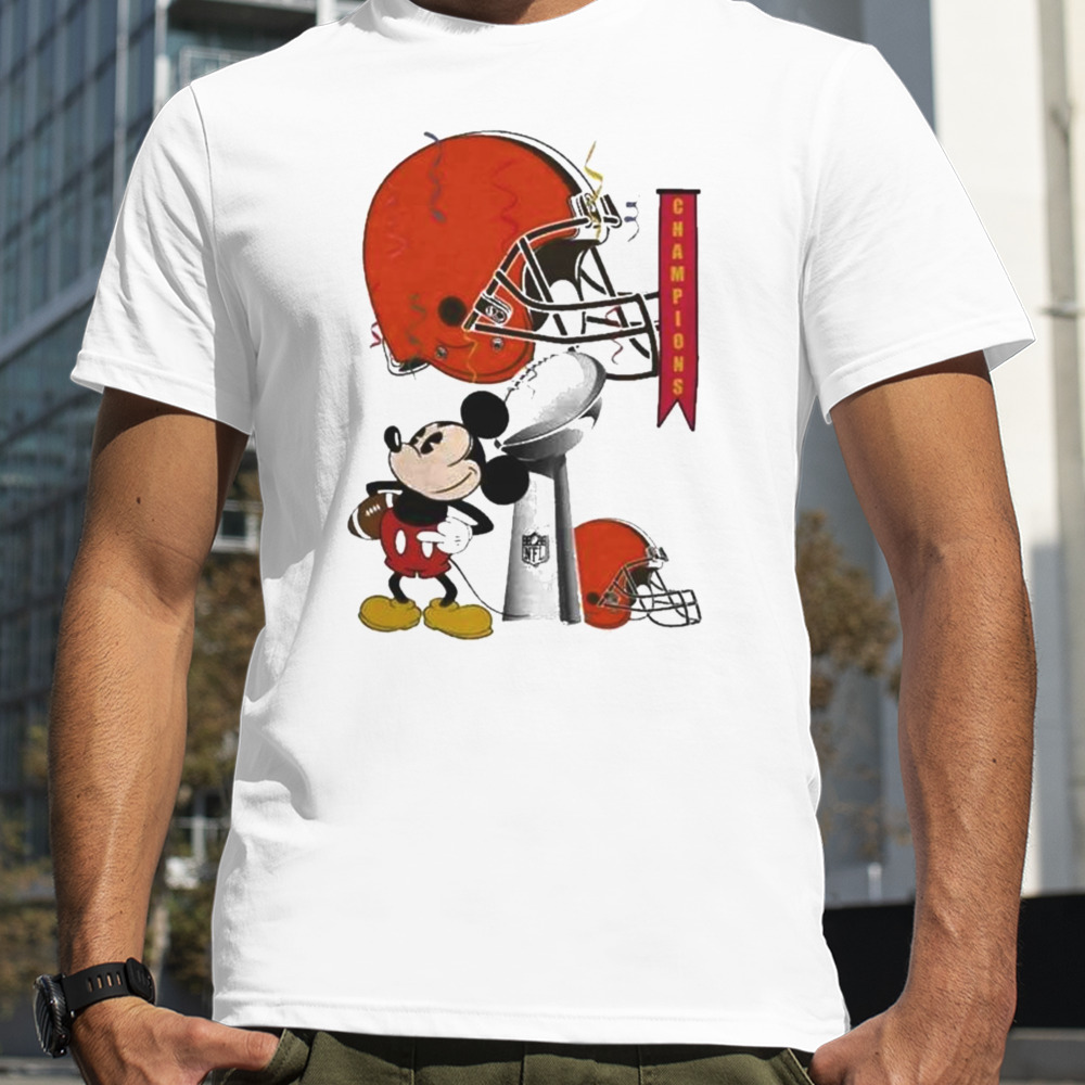 Mickey Mouse NFL Cleveland Browns Football Super Bowl Champions Helmet Logo Shirt