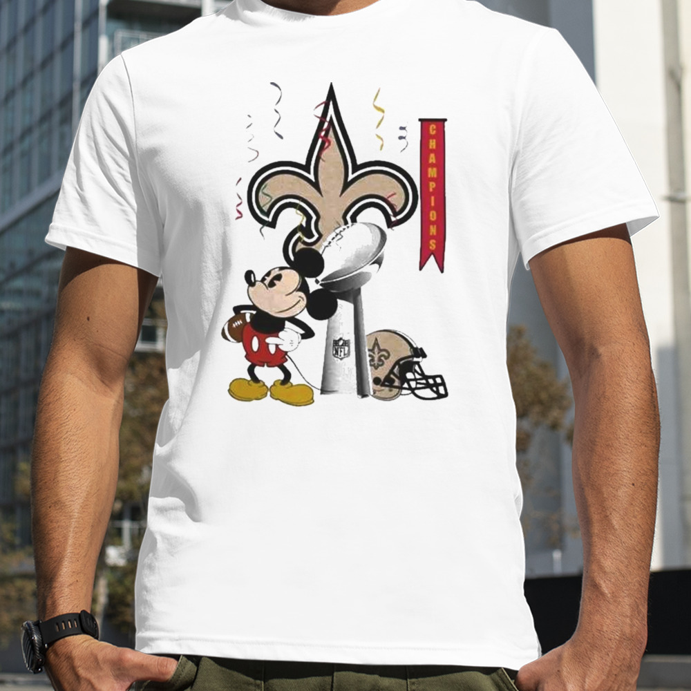 Mickey Mouse NFL New Orleans Saints Football Super Bowl Champions Helmet Logo Shirt