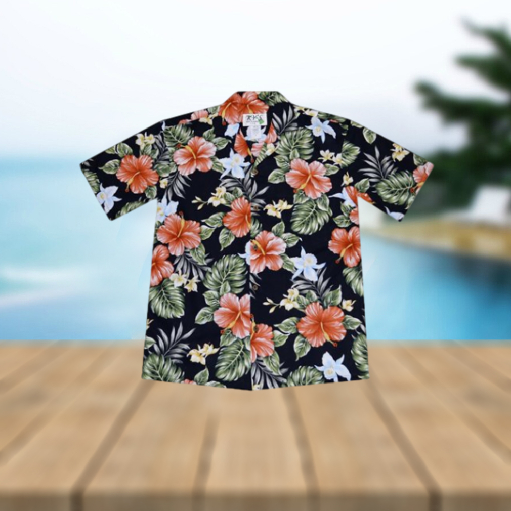 Kahala Hibiscus Black Cotton Poplin Men's Hawaiian Shirt - Limotees