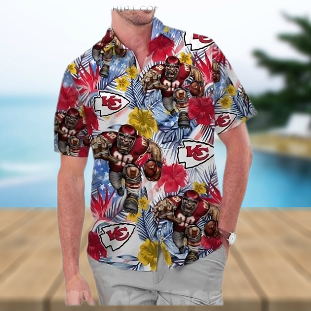 Kansas City Chiefs America Flag Tropical Floral Aloha Hawaiian Shirt - Limotees