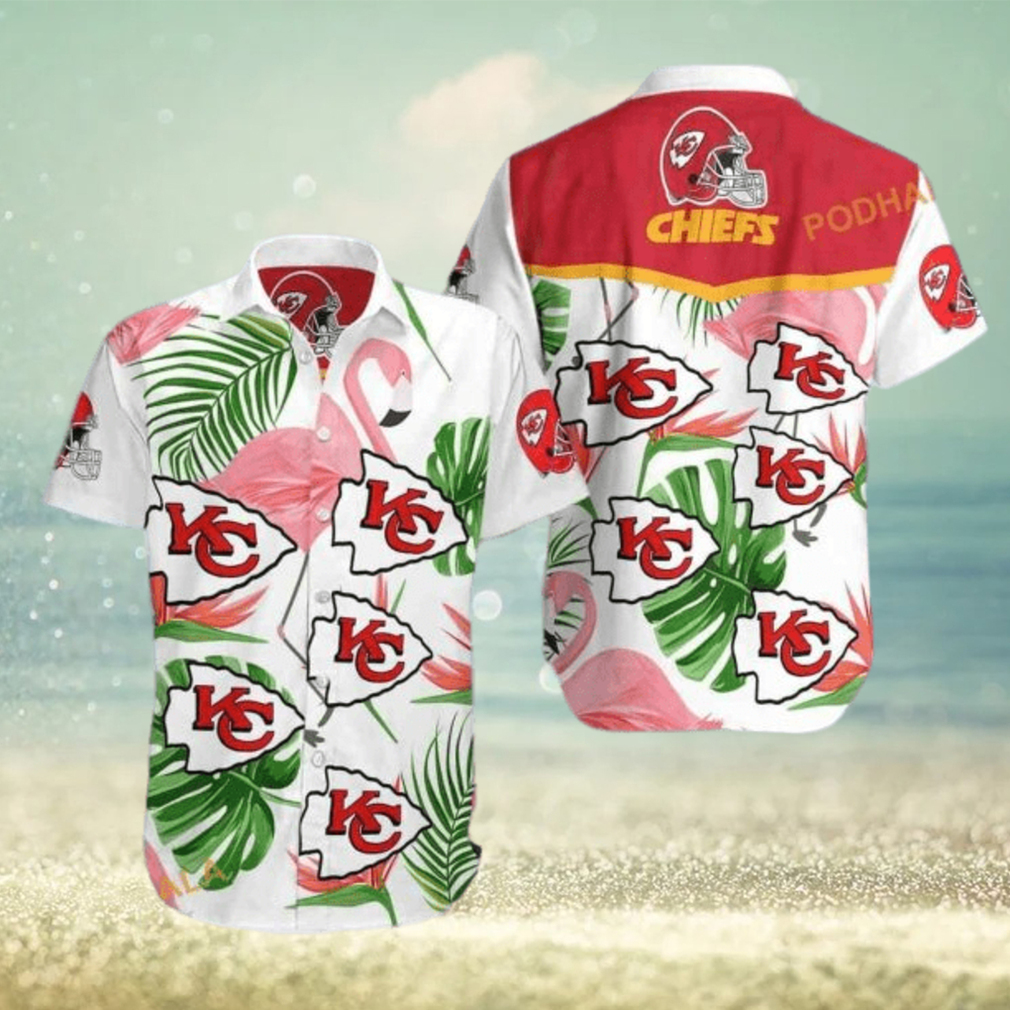 Kansas City Chiefs Hawaiian Shirt Tropical Palm Leaves Pattern Aloha Shirt - Limotees