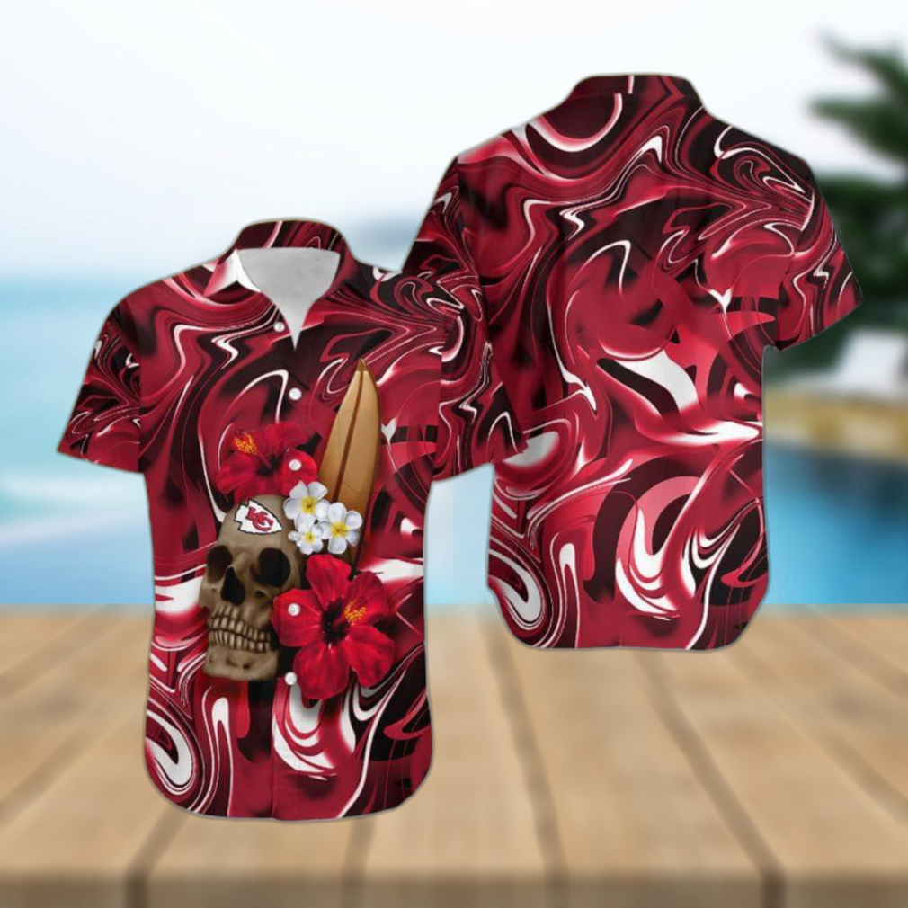 Kansas City Chiefs Skull And Flower Hawaiian Shirt Gift For Halloween - Limotees