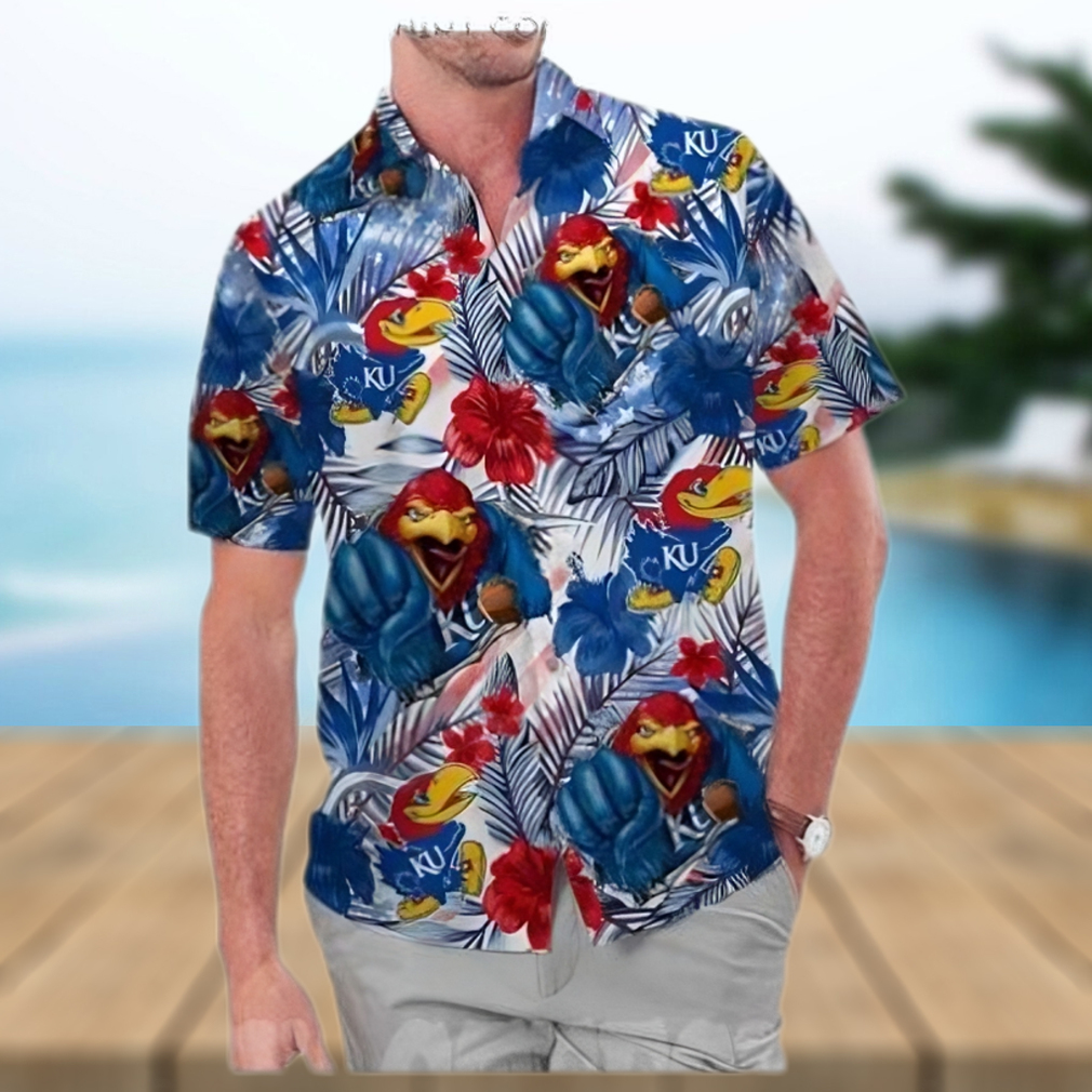 Kansas Jayhawks America Flag Tropical Floral Aloha Hawaiian Shirt - Limotees