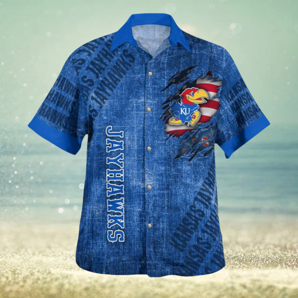 Kansas Jayhawks American Flag High Quality 3D Hawaiian Shirt Best For Fans Beach Gift For Men And Women - Limotees