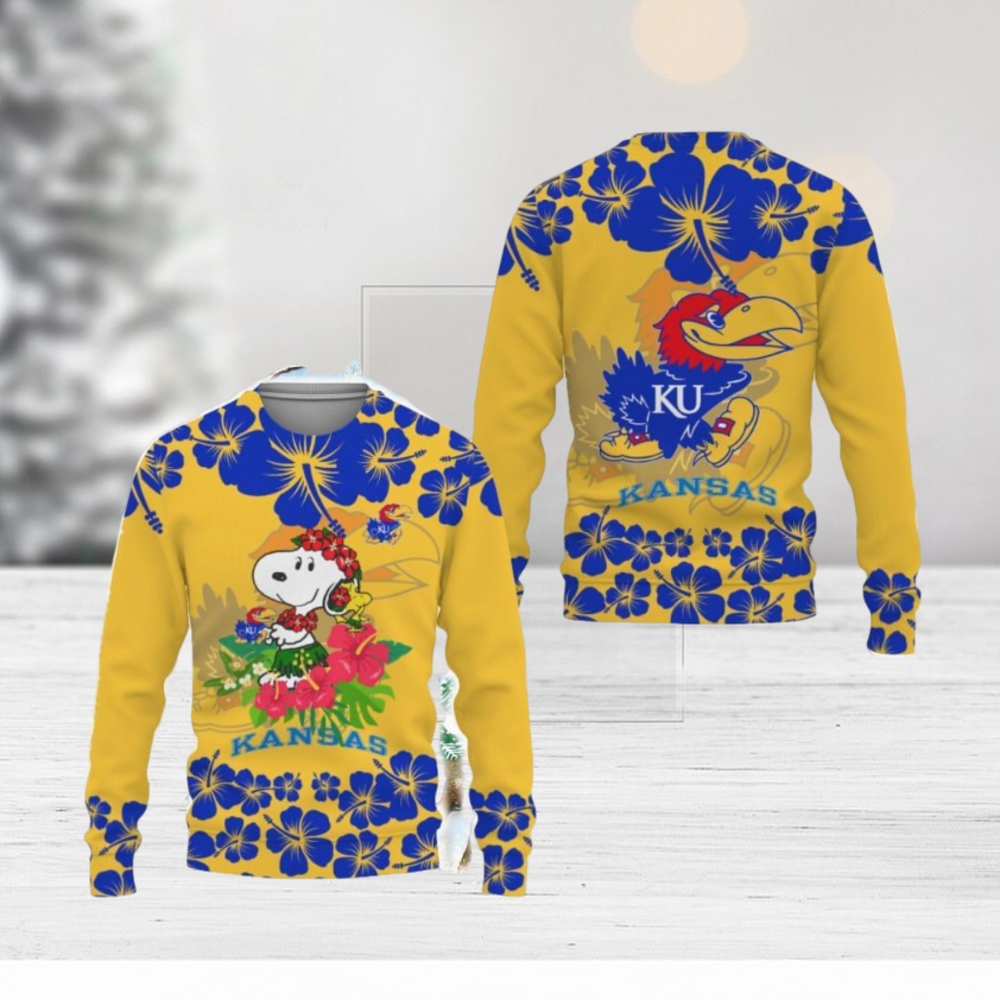 Kansas Jayhawks Champions Sports Hibiscus Hawaiian Patterns Shirt Ugly Christmas AOP Sweater - Limotees