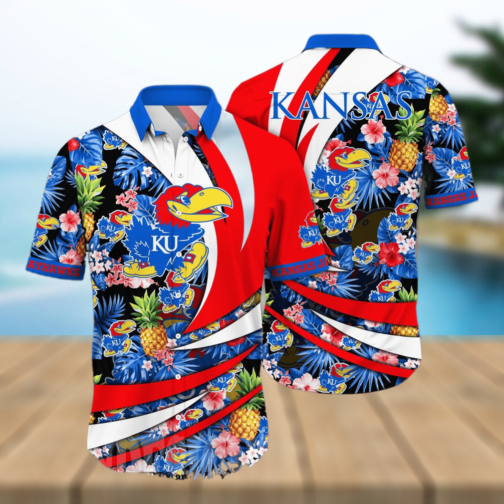 Kansas Jayhawks NCAA Flower Tropical 3D All Over Printed Hawaiian Shirt - Limotees