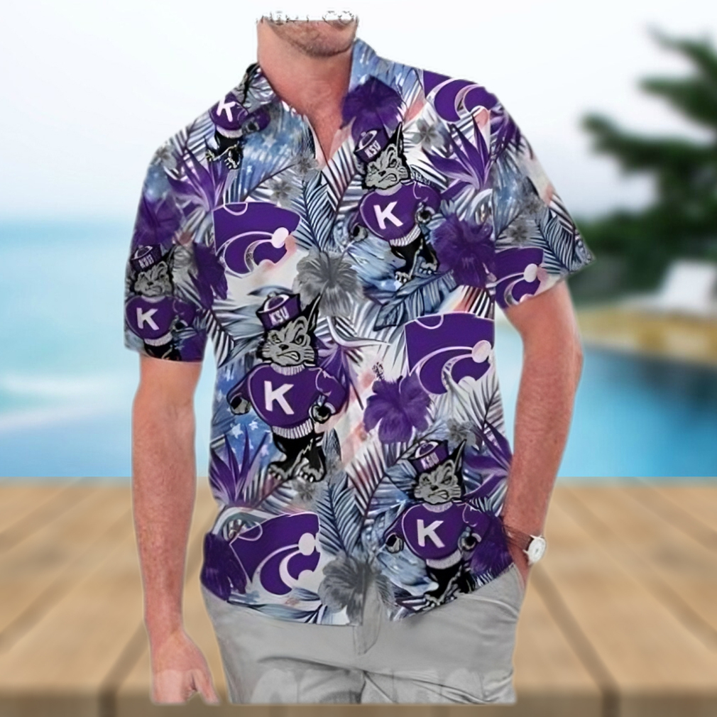 Kansas State Wildcats America Flag Tropical Floral Aloha Hawaiian Shirt - Limotees