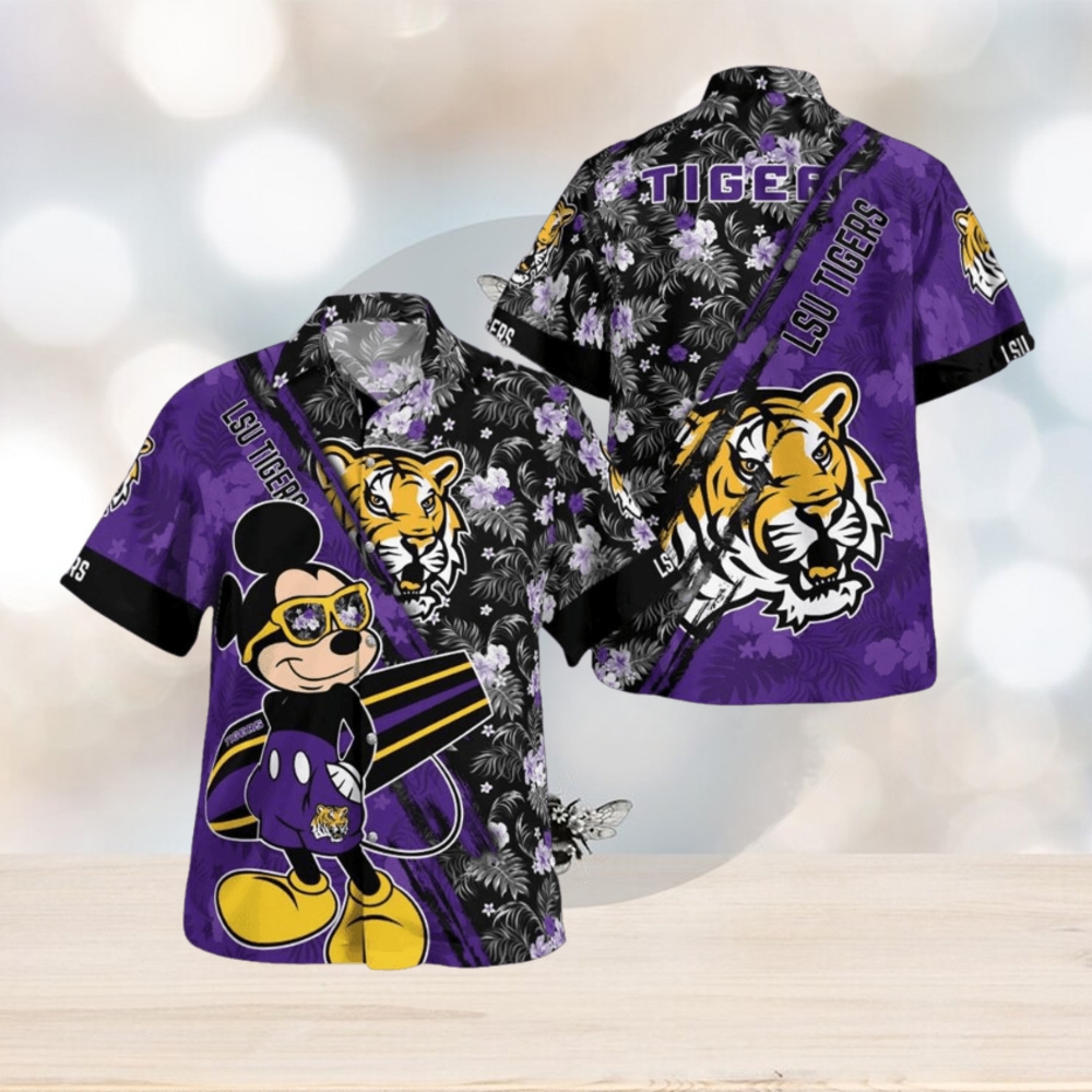 LSU Tigers Mickey Mouse Floral Short Sleeve Hawaii Shirt - Limotees