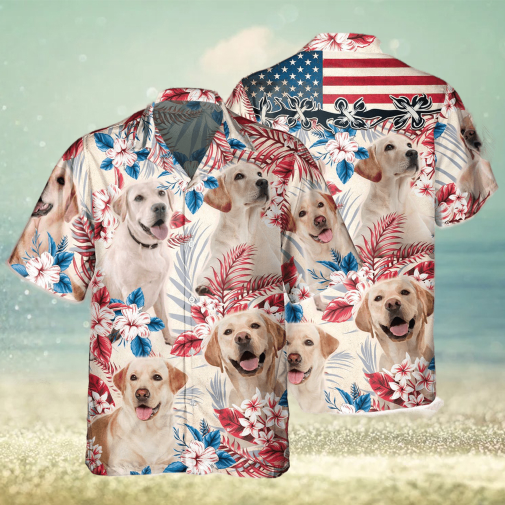 Labrador Retriever Dog United States Flag Hawaiian Flowers All Over Printed 3D Hawaiian Shirt - Limotees