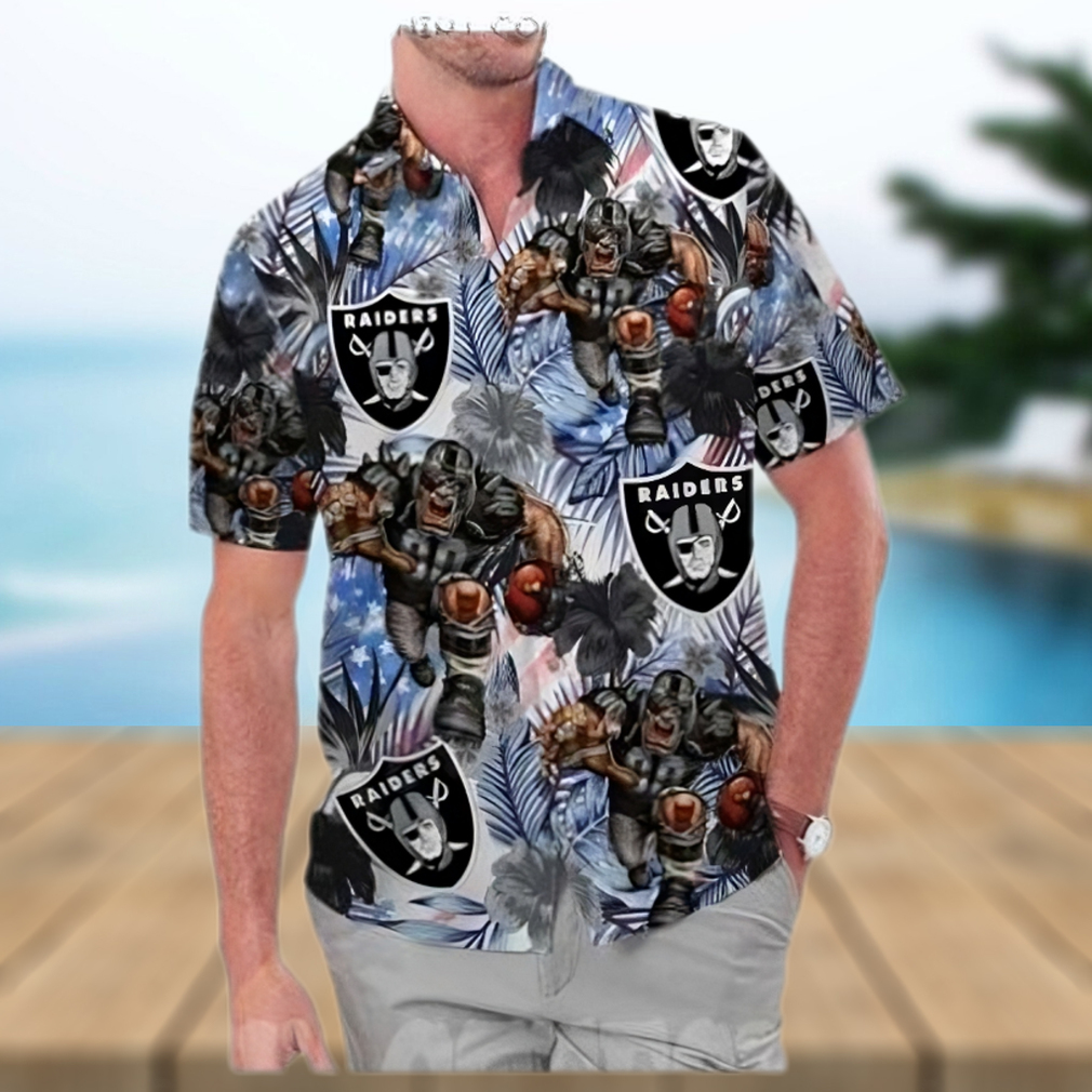 Las Vegas Raiders America Flag Tropical Floral Aloha Hawaiian Shirt - Limotees