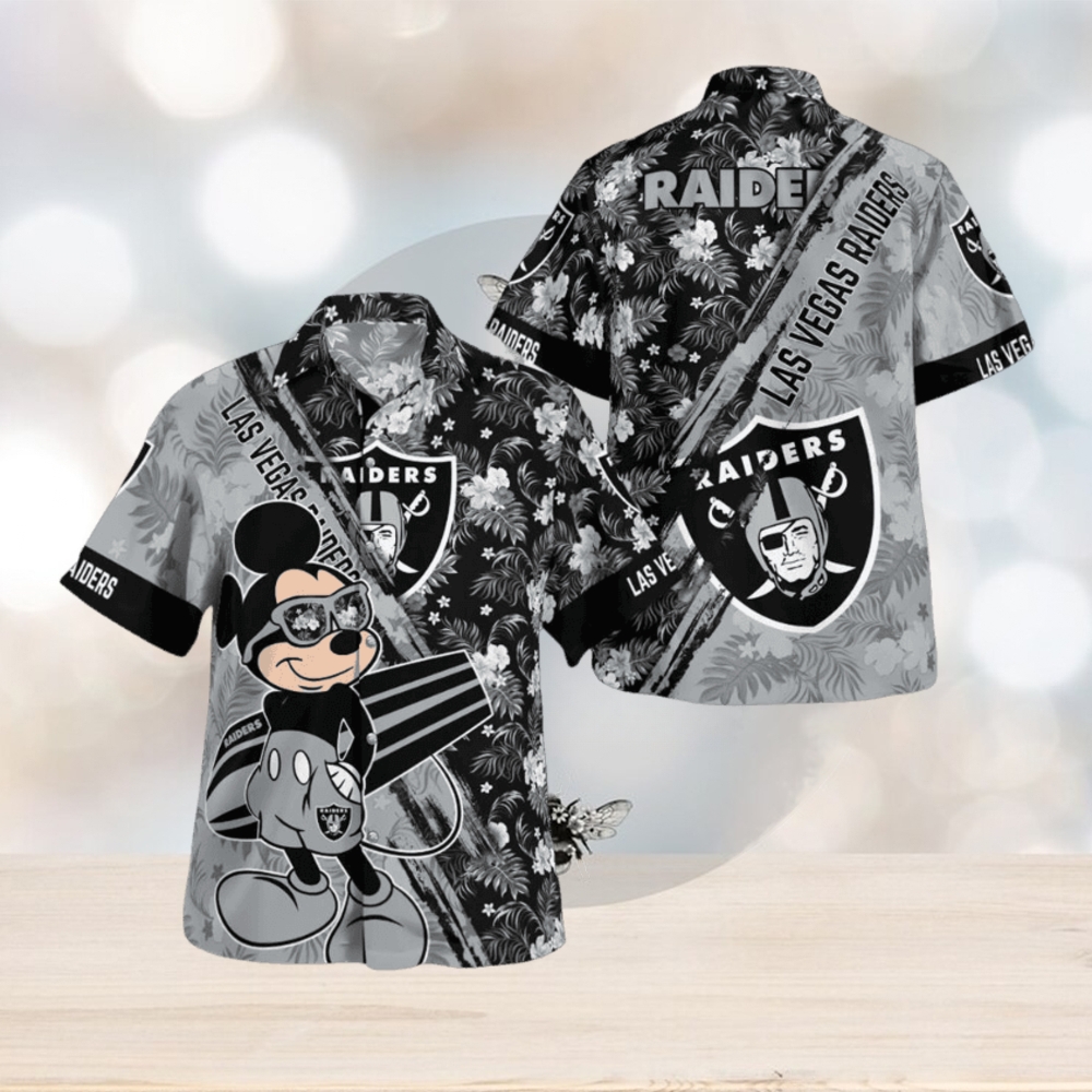 Las Vegas Raiders Mickey Mouse Floral Short Sleeve Hawaii Shirt - Limotees