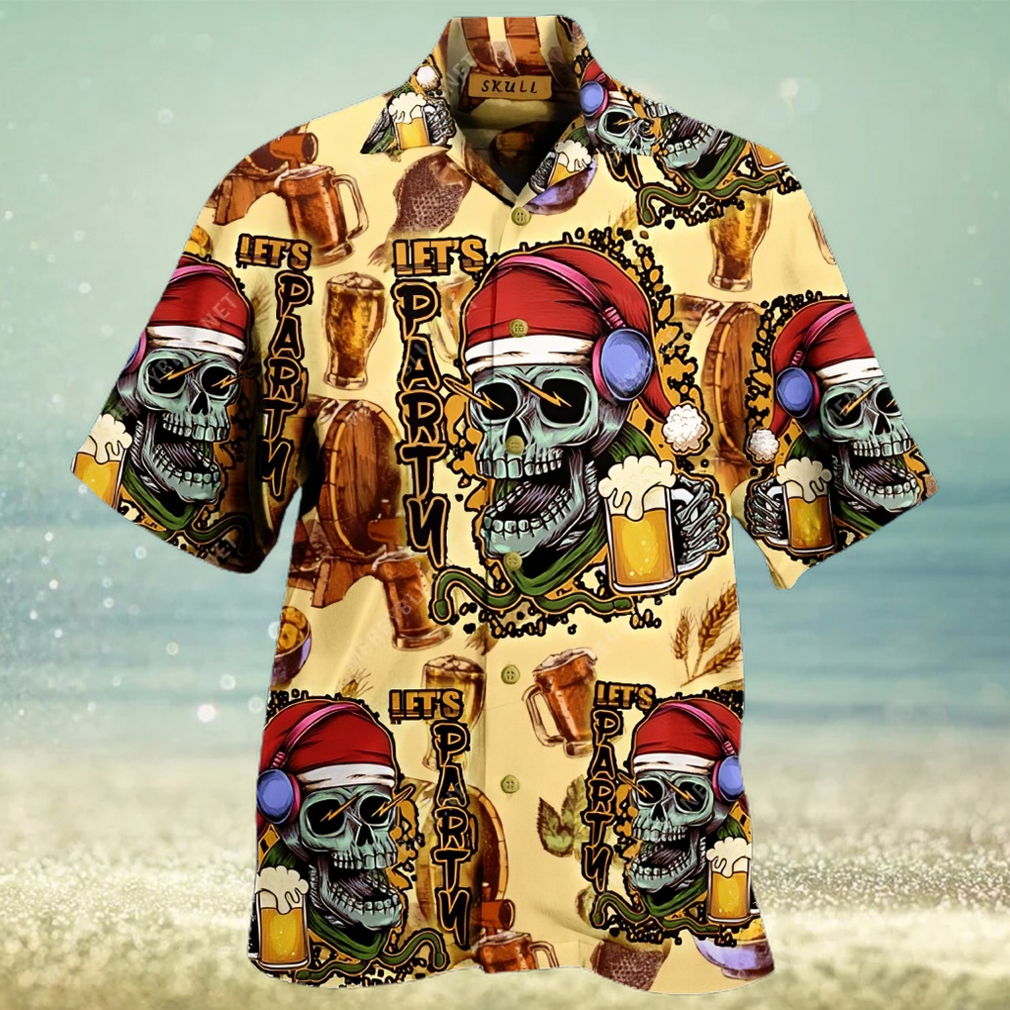 Lets Party Skull Aloha Hawaiian Shirt Colorful Short Sleeve Summer Beach Casual Shirt - Limotees