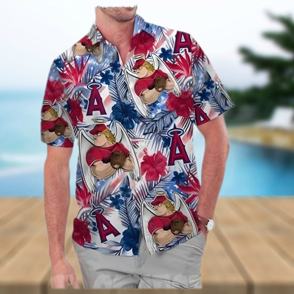 Los Angeles Angels America Flag Tropical Floral MLB Aloha Hawaiian Shirt - Limotees