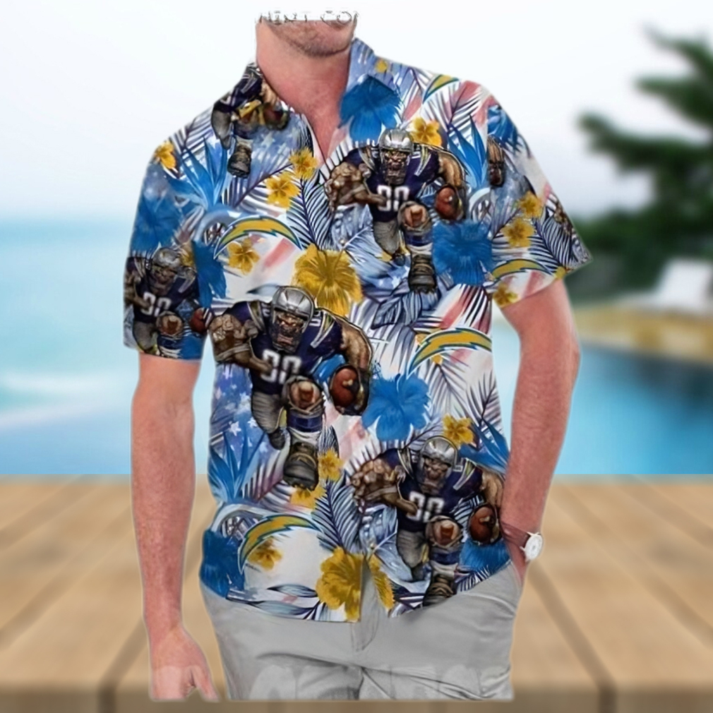 Los Angeles Chargers America Flag Tropical Floral Aloha Hawaiian Shirt - Limotees