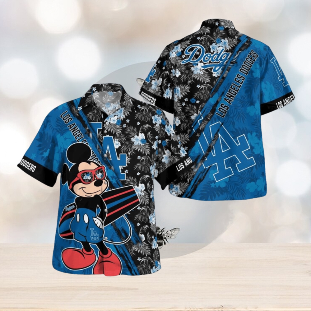 Los Angeles Dodgers Mickey Mouse Floral Short Sleeve Hawaii Shirt - Limotees