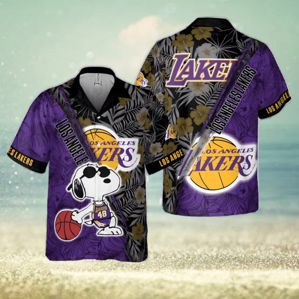 Los Angeles Lakers Yellow Hibiscus Flower Pattern Print Hawaiian Shirt - Limotees