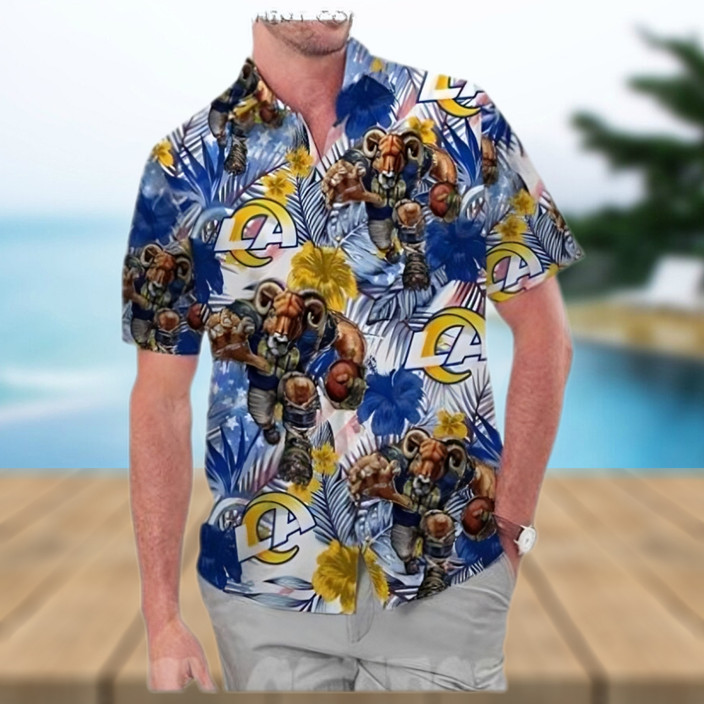 Los Angeles Rams America Flag Tropical Floral Aloha Hawaiian Shirt - Limotees