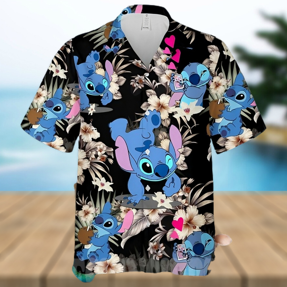 Lovely Stitch Disney Cartoon Graphics Hibiscus All Over Print Hawaiian Shirt - Limotees