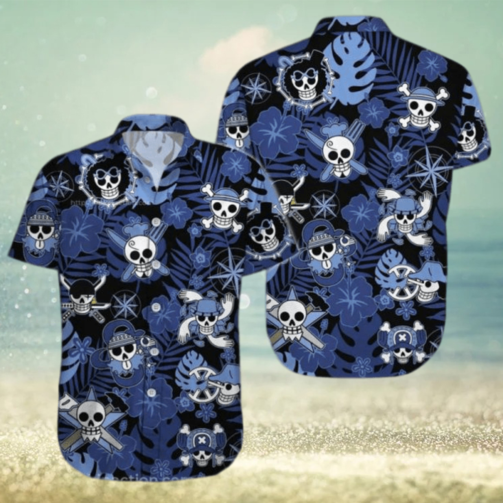 Luffy One Piece Crew Logo Floral Hawaiian Shirt - Limotees