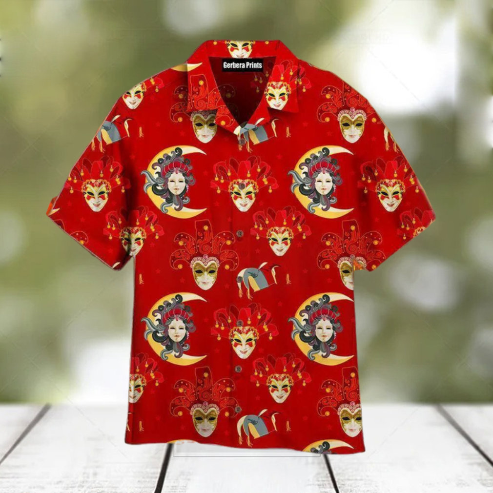 Mardi Gras Venetian Masks Pattern Red Aloha Hawaiian Shirt - Limotees