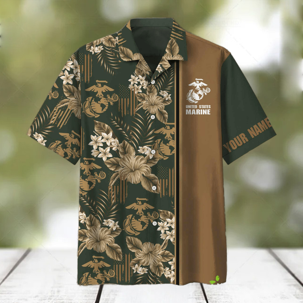 Marine Veteran Hawaiian Shirt Flowers Camo Green Contemporary Personalized Gift For Men And Women - Limotees