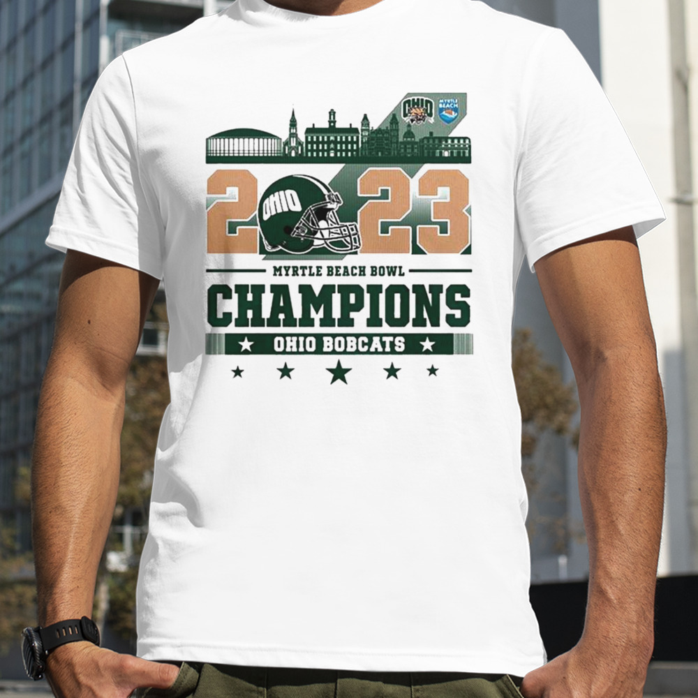 Ohio Bobcats Football 2023 White Design Myrtle Beach Bowl Champions T-shirt