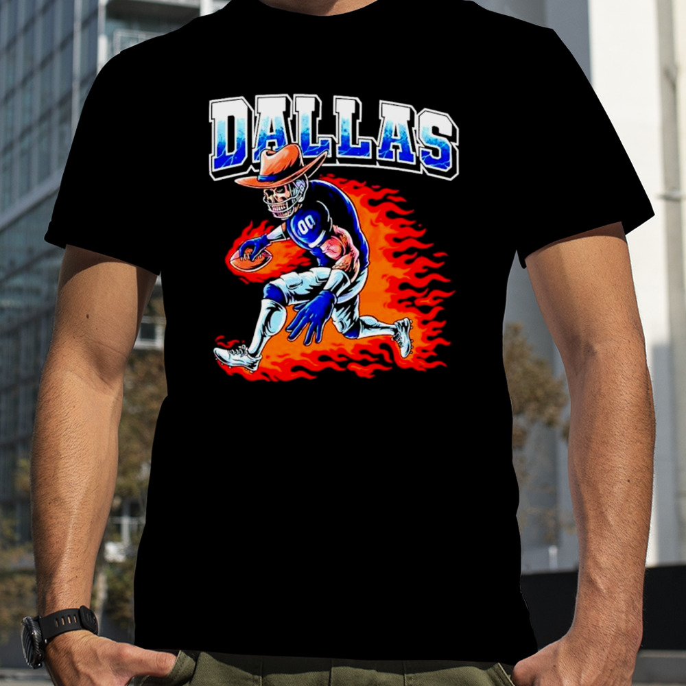 Skeleton Dallas football cowboy player fire shirt