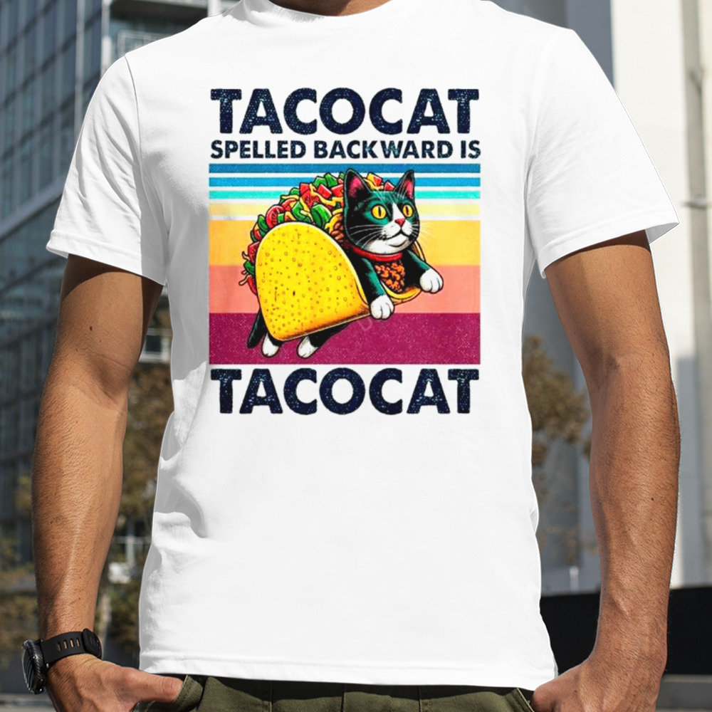 Tacocat spelled backward is tacocat funny cat vintage shirt