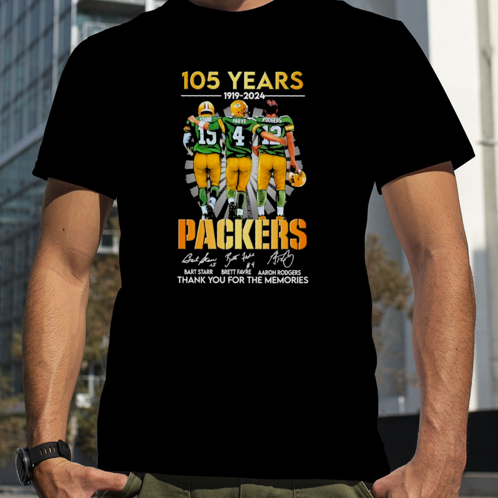 Bart Starr Brett Favre Aaron Rodgers Green Bay Packer 105 Years 1919 2024 Memories Signatures Shirt