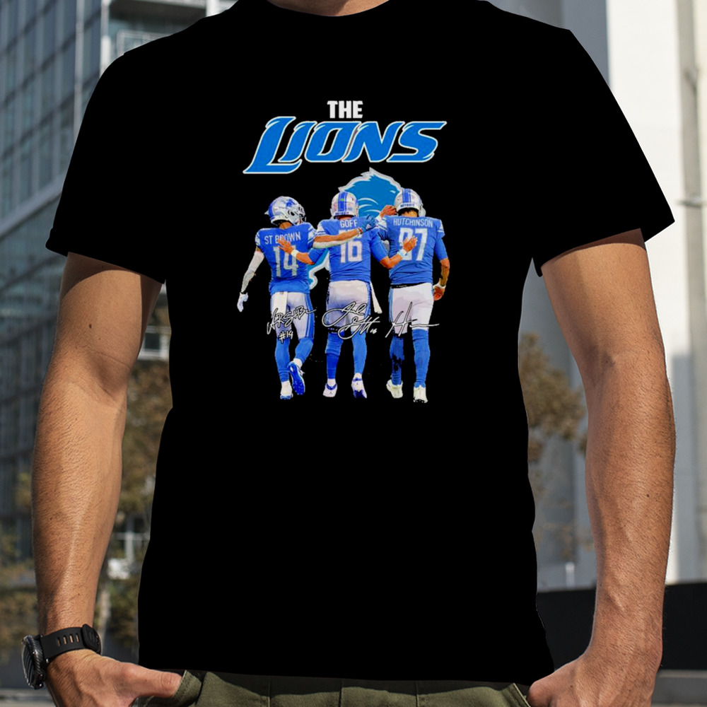 Detroit Lions 14 St Brown, 16 Goff and 97 Hutchinson Signatures Shirt